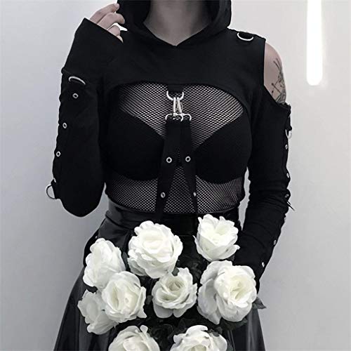 Gothic Goddess Hooded Crop Top Punk Blouse Black