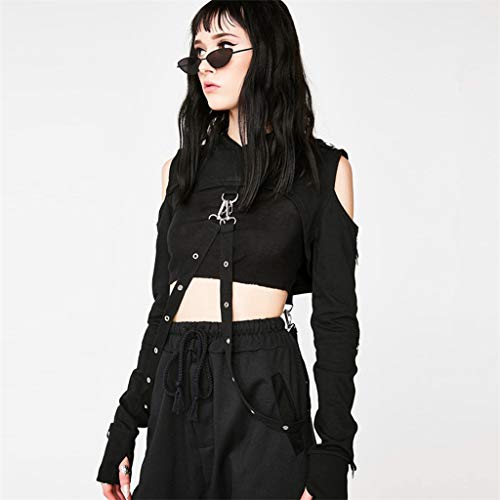 Gothic Goddess Hooded Crop Top Punk Blouse Black