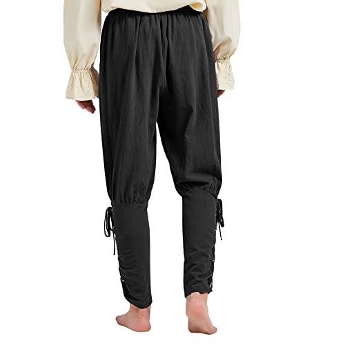 Men's Black Pirate Renaissance Drawstring Pants Large