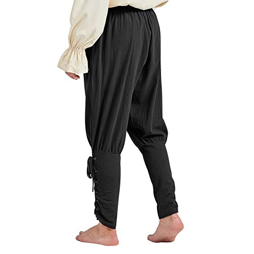 Men's Black Pirate Renaissance Drawstring Pants Large