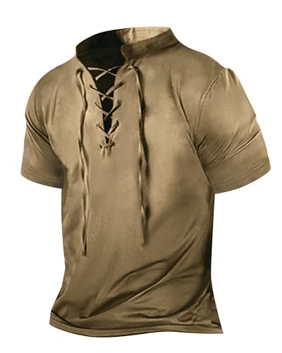 Pirate Henley Shirt for Beach Renaissance Viking Brown