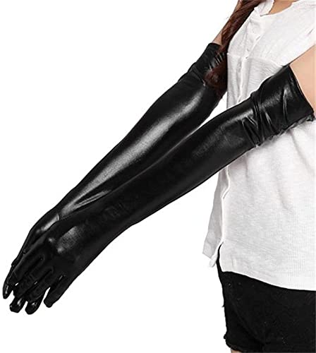 Black Faux Leather Elbow Length Gloves - Cat Woman