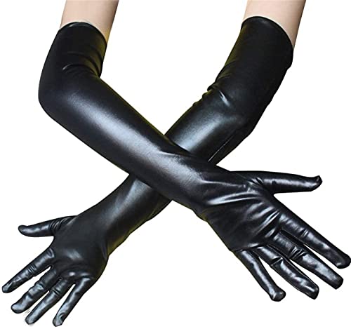 Black Faux Leather Elbow Length Gloves - Cat Woman