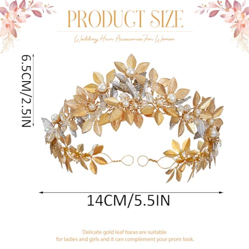 Gold Leaf Headband Goddess Headdress with Pearl