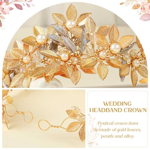 Gold Leaf Headband Goddess Headdress with Pearl