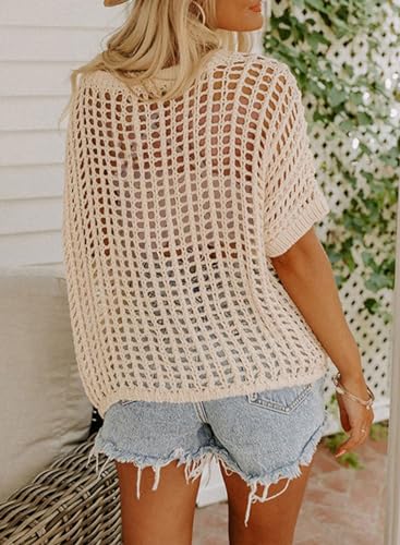 Dokotoo Crochet Hollow Out Sweater Top Beach Cover-Up