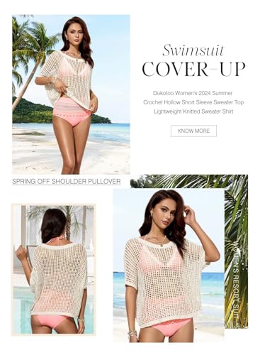Dokotoo Crochet Hollow Out Sweater Top Beach Cover-Up