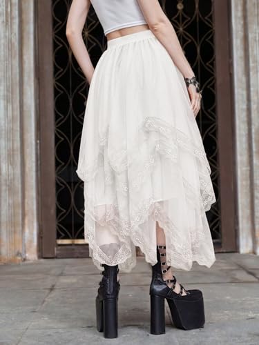 Verdusa Women's Ethereal White Asymmetrical Tulle Skirt