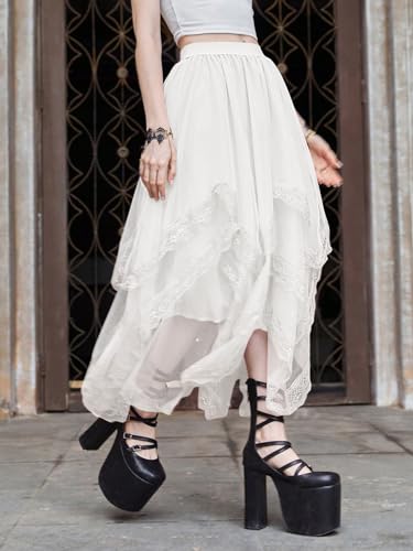 Verdusa Women's Ethereal White Asymmetrical Tulle Skirt