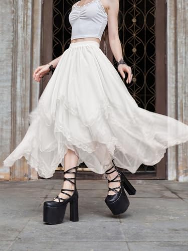 Verdusa Women's Ethereal White Asymmetrical Tulle Skirt