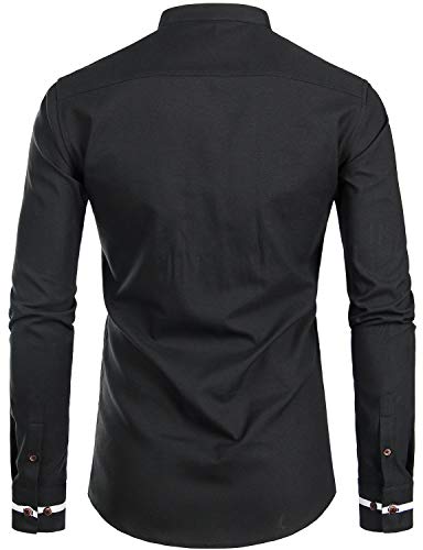 Men's Mandarin Collar Button Down Shirt - Black