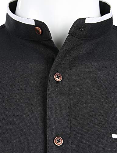 Men's Mandarin Collar Button Down Shirt - Black