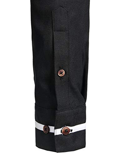 Men's Mandarin Collar Button Down Shirt - Black