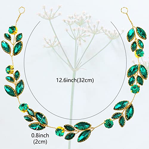 Green Crystal Leaf Headpiece for Bride Wedding Fantasy