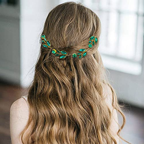 Green Crystal Leaf Headpiece for Bride Wedding Fantasy