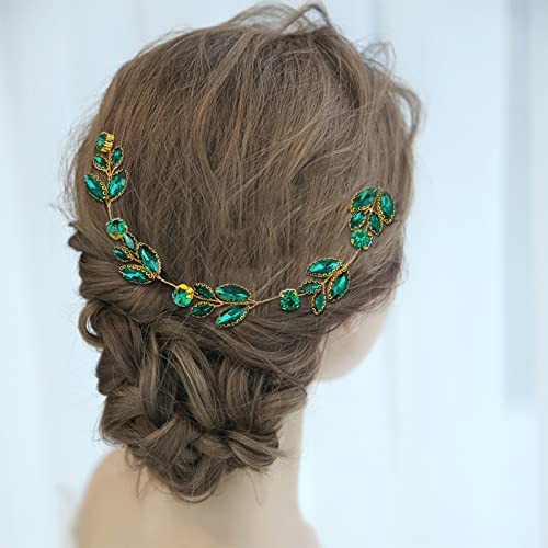 Green Crystal Leaf Headpiece for Bride Wedding Fantasy