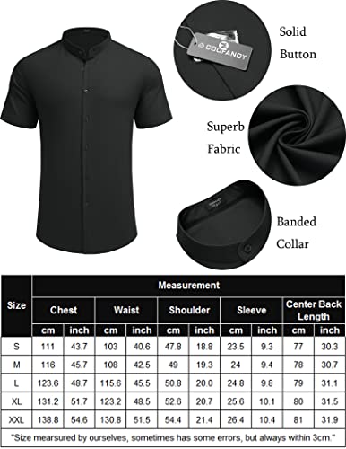 Black Linen Banded Collar Button Up Shirt