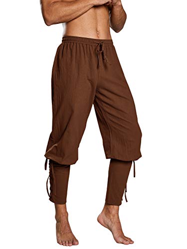 Makkrom Mens Pirate Costume Gothic Cosplay Pants, Brown
