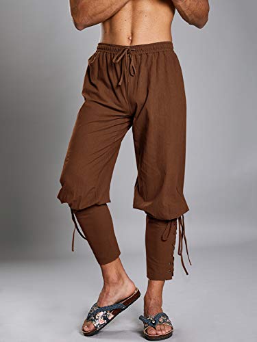 Makkrom Mens Pirate Costume Gothic Cosplay Pants, Brown