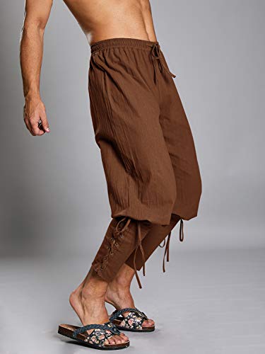 Makkrom Mens Pirate Costume Gothic Cosplay Pants, Brown