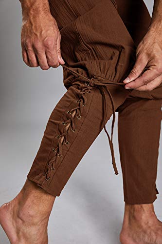 Makkrom Mens Pirate Costume Gothic Cosplay Pants, Brown