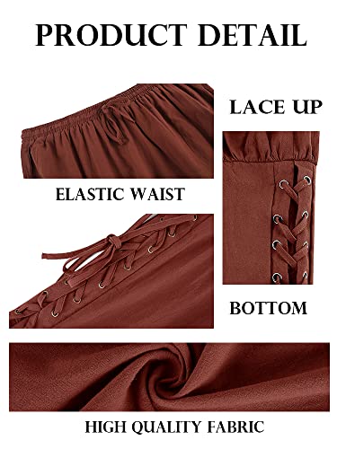 Makkrom Mens Pirate Costume Gothic Cosplay Pants, Brown