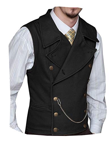 Mens Double Breasted Leather Waistcoat Wedding Vest