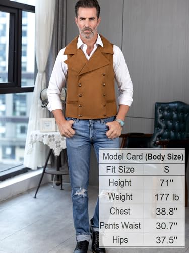 Mens Double Breasted Leather Waistcoat Wedding Vest