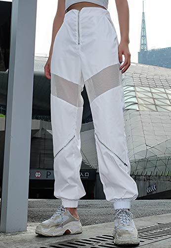 High Waist Mesh Patchwork Jogger Pants - White