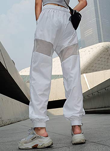 High Waist Mesh Patchwork Jogger Pants - White