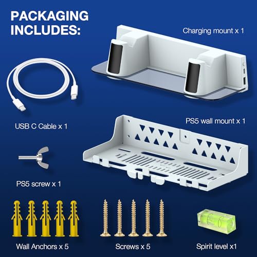 MEQI PS5 Wall Mount with Charging Station