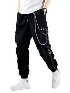 Men's Chain Cargo Pants with Flap Pocket, Drawstring
