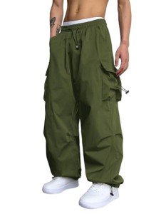 Green Drawstring Cargo Pants for Unisex