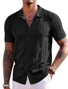 Mystical Men's Vintage Button Down Polo Shirt, Black