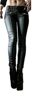 Gothic Punk Lace-Up Faux Leather Leggings Black