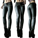 Gothic Punk Lace-Up Faux Leather Leggings Black