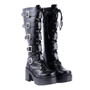 Black Leather Lace Up Gothic Boots