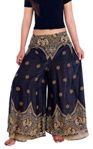 Black Peacock Flower Palazzo Pants for Goddesses