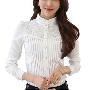 Victorian-inspired Women's Pleated Button Down Blouse White