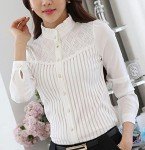 Victorian-inspired Women's Pleated Button Down Blouse White