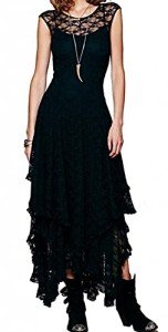 Goddess-Inspired Black Asymmetrical Lace Dress Set