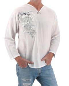 White Dragon Print Men's Top