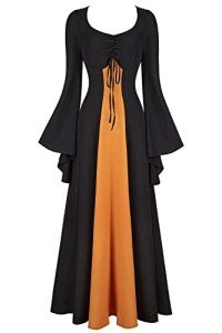 Gothic Trumpet Sleeves Renaissance Dress Women Black Large