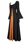Gothic Trumpet Sleeves Renaissance Dress Women Black Large