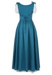 Renaissance Pirate Witch Goddess Dress White+Lake Blue-XL