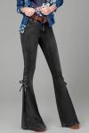 TKMUNY Black Lace-up Flare Denim Pants for Women