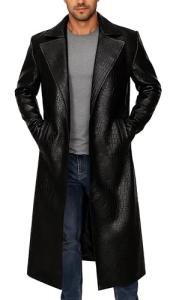Matrix Morpheus Black Crocodile Long Leather Trench Coat