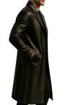 Matrix Morpheus Black Crocodile Long Leather Trench Coat