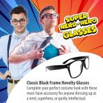 Black Superhero Nerd Glasses for Halloween/Cosplay - Clear Lens