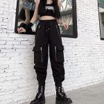 Black Chained Cargo Pants for Women (Size M)